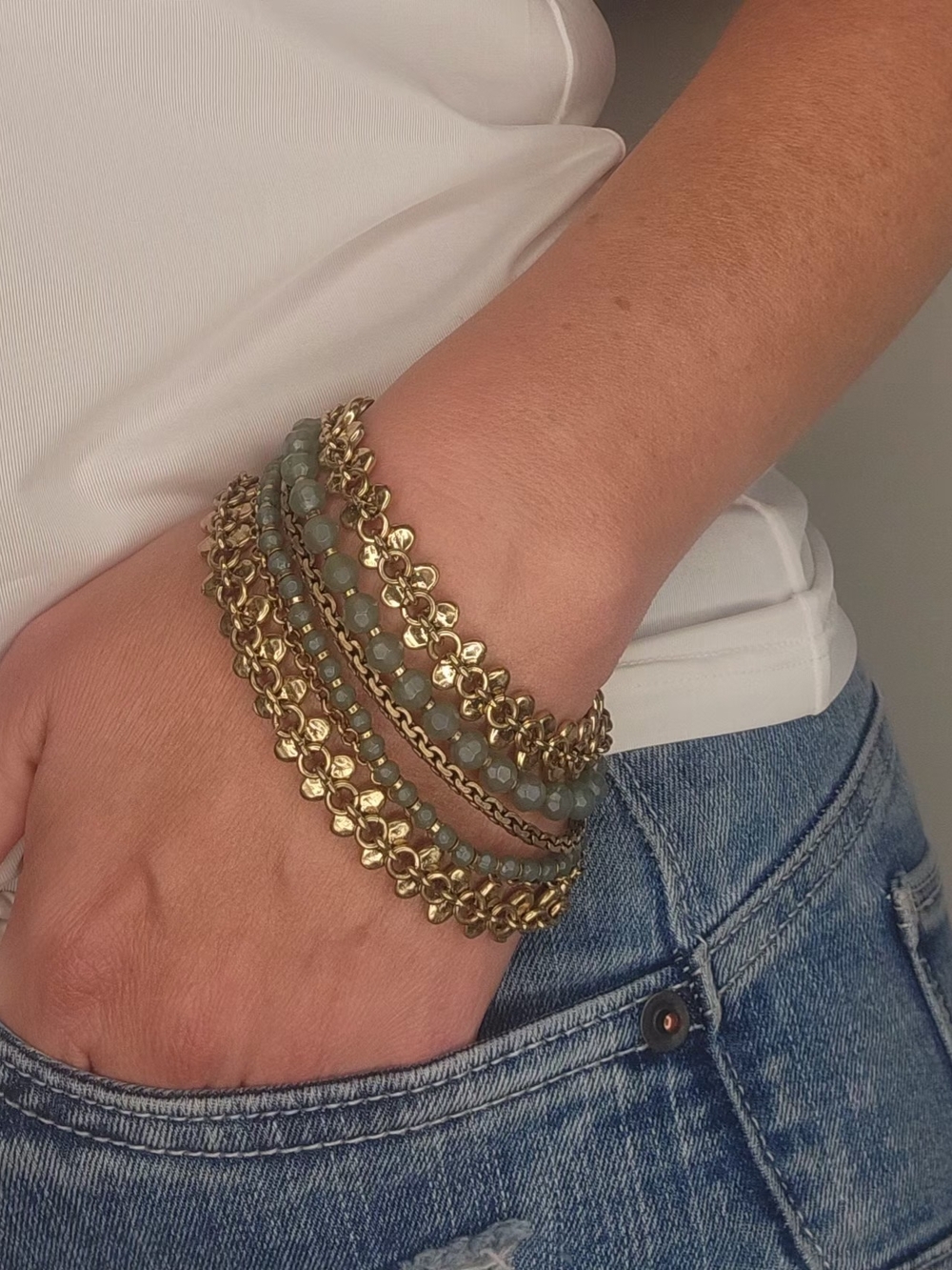 Gold and Sage Beaded Wrap Bracelet - Women Jewelry